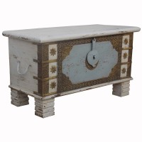 Treasure Box / Pitara - White - Grey Rustic Finish Brass Art