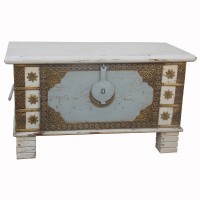 Treasure Box / Pitara - White - Grey Rustic Finish Brass Art