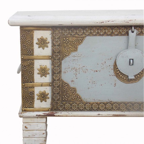 Treasure Box / Pitara - White - Grey Rustic Finish Brass Art