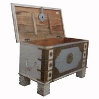 Treasure Box / Pitara - White - Grey Rustic Finish Brass Art