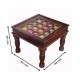 Ceramic Tile Art Brass Fitted Square Wooden Center Table