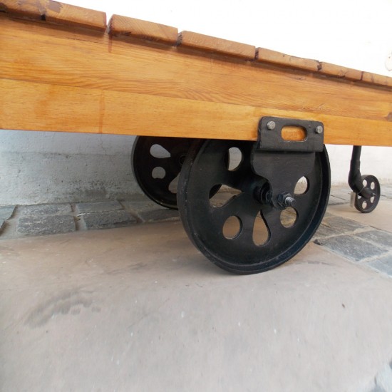 Industrial Cart Coffee Table on Wheels with Rugged Industrial Elements