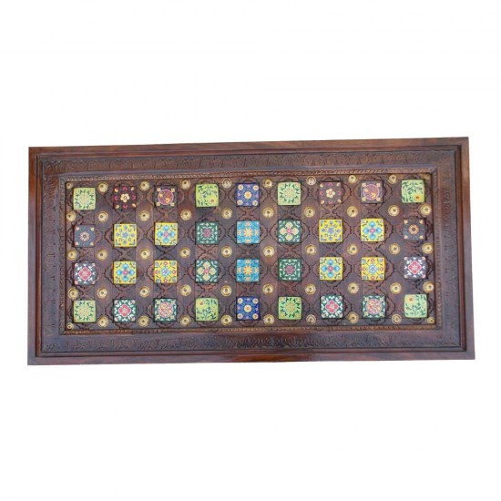 Ceramic Tile Art & Brass Fitted Hand Carved Wooden Table 47 x 24 (Inches)