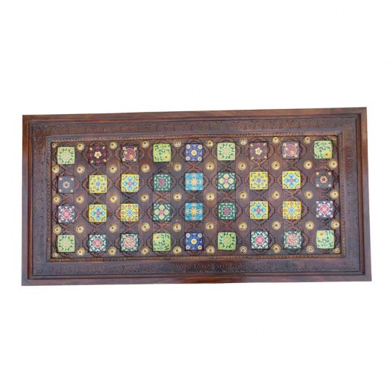 Ceramic Tile Art & Brass Fitted Hand Carved Wooden Table 47 x 24 (Inches) Ceramic Tile Art & Brass Fitted Hand Carved Wooden Table 47 x 24 (Inches)