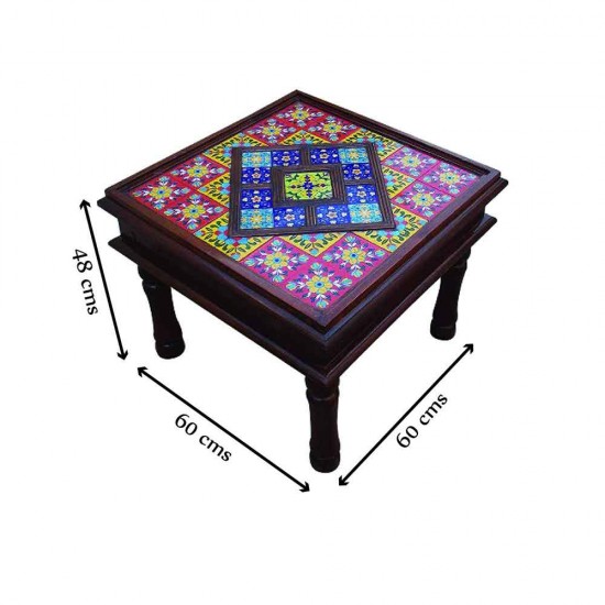 Ceramic Tile Art Square Shaped Wooden Center Table - 24"x24"