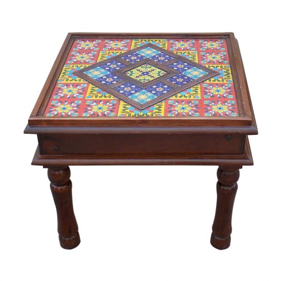 Ceramic Tile Art Square Shaped Wooden Center Table 24 x 24 (Inches)