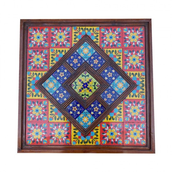 Ceramic Tile Art Square Shaped Wooden Center Table 24 x 24 (Inches)