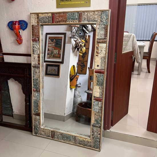 Reclaimed carved wood mosaic mirror frame – premium handcrafted mirror décor
