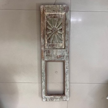 Reclaimed old wooden single window panel converted into rustic wall mirror with distressed vintage finish