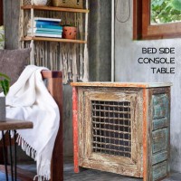 Wooden Bed Side Console Table  with Old Iron Jali