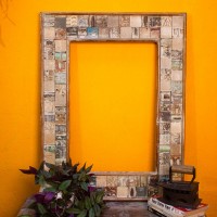 Reclaimed mosaic wood mirror frame statement wall decor