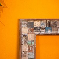 Reclaimed mosaic wood mirror frame statement wall decor