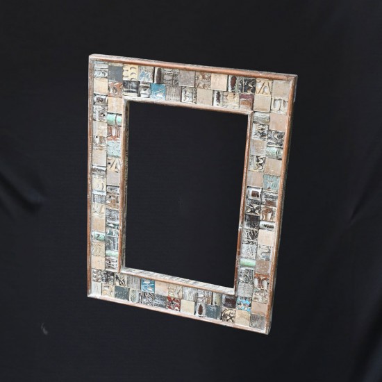 Reclaimed mosaic wood mirror frame statement wall decor