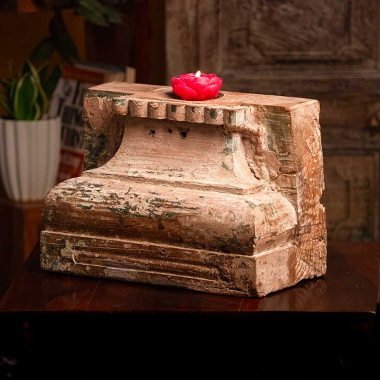 Hand-carved reclaimed wooden candle stand with rustic finish Hand-carved reclaimed wooden candle stand with rustic finish
