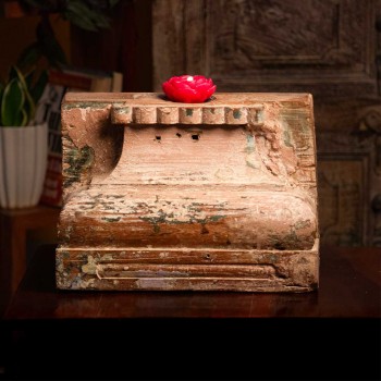 Hand-carved reclaimed wooden candle stand with rustic finish Hand-carved reclaimed wooden candle stand with rustic finish