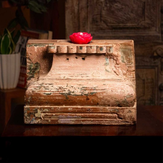 Hand-carved reclaimed wooden candle stand with rustic finish Hand-carved reclaimed wooden candle stand with rustic finish