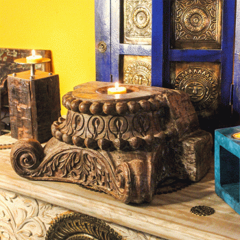 Hand-carved reclaimed wooden candle stand with rustic finish