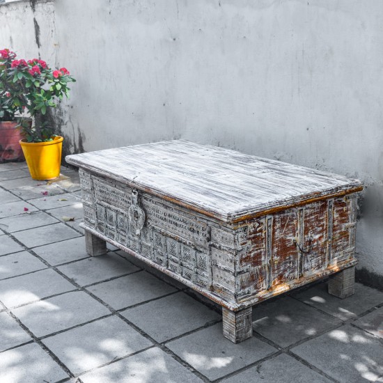 Handcrafted White Distressed Pitara Box Handcrafted White Distressed Pitara Box