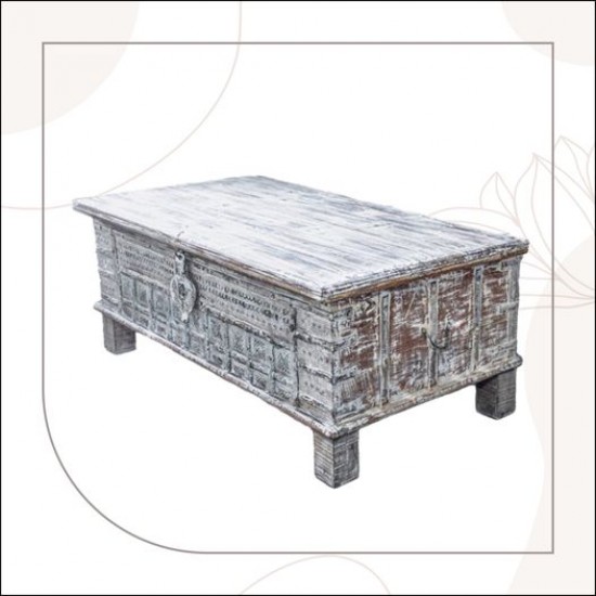 Handcrafted White Distressed Pitara Box Handcrafted White Distressed Pitara Box