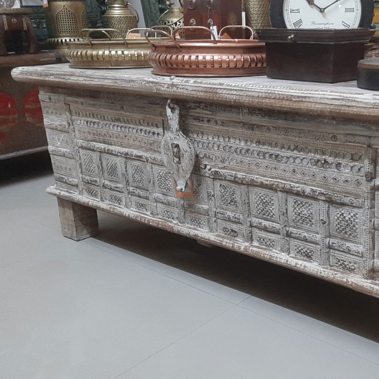 Handcrafted White Distressed Pitara Box Handcrafted White Distressed Pitara Box
