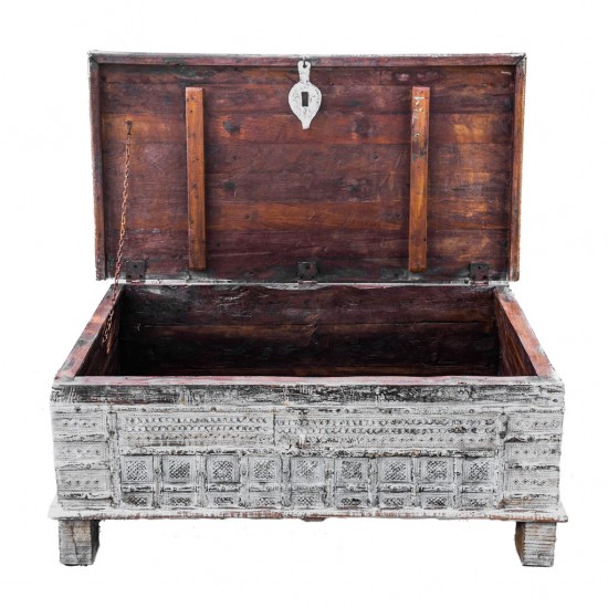 Handcrafted White Distressed Pitara Box Handcrafted White Distressed Pitara Box