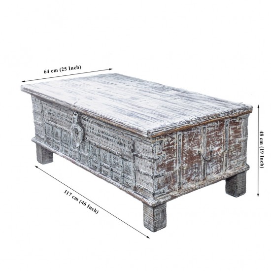 Handcrafted White Distressed Pitara Box Handcrafted White Distressed Pitara Box