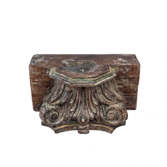Antique Wooden Carved Block Candle Stand 