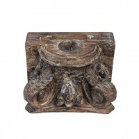 Wooden Antique Carved Block Candle Stand 