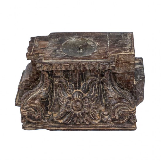 Antique Floral Wooden Carved  Block Candle Stand 