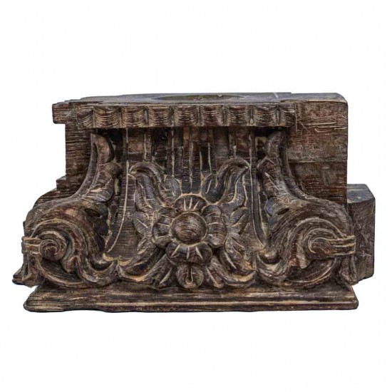 Antique Floral Wooden Carved  Block Candle Stand 