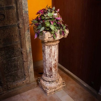 Antique white wooden carved side pillar stand