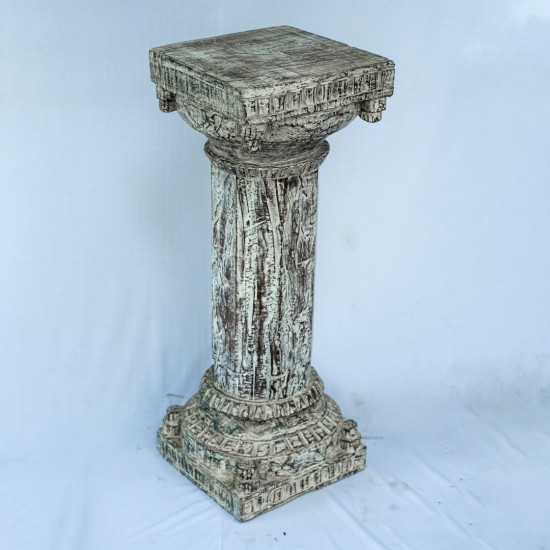 Antique White Wooden Carved Side Pillar Stand 