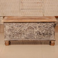 Tribal art carved wooden treasure box – handcrafted decorative pitara