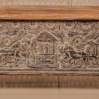 Tribal art carved wooden treasure box – handcrafted decorative pitara