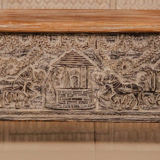 Tribal art carved wooden treasure box – handcrafted decorative pitara