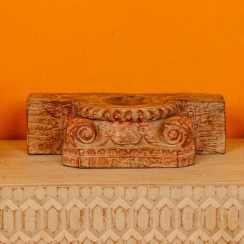 Reclaimed wood candle holder tabletop with red accent – handcrafted home décor