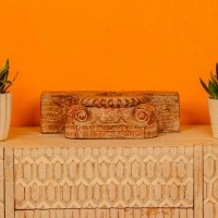 Reclaimed wood candle holder tabletop with red accent – handcrafted home décor