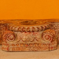 Reclaimed wood candle holder tabletop with red accent – handcrafted home décor