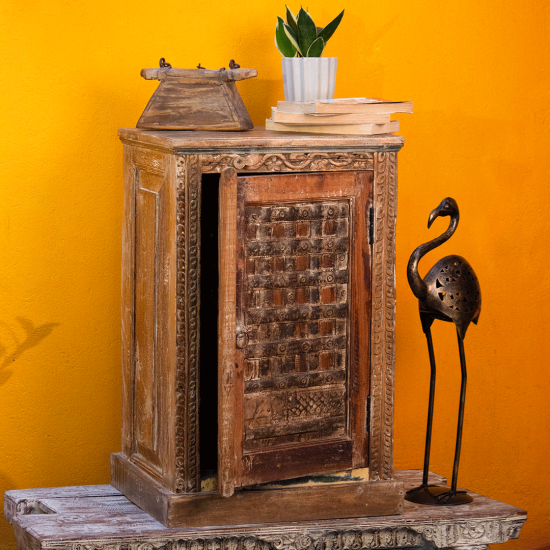 Reclaimed timber bedside side table natural finish – reclaimed wood cabinet front view