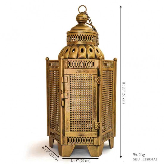 Iron Perforated Golden Hanging Lantern Height 20 inches