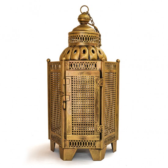 Iron Perforated Golden Hanging Lantern Height 24 inches