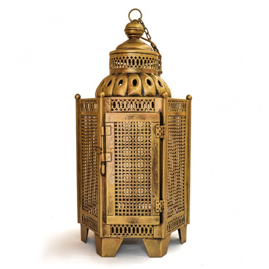 Iron Perforated Golden Hanging Lantern Height 20 inches