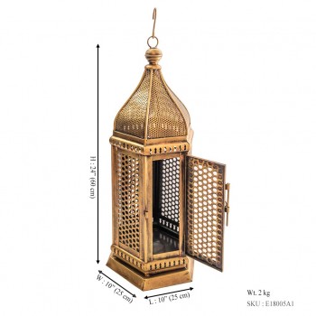 Iron Perforated Minar Lantern with Golden Paint height 24 inches 