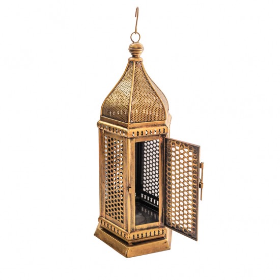 Iron Perforated Minar Lantern with Golden Paint height 27 inches 