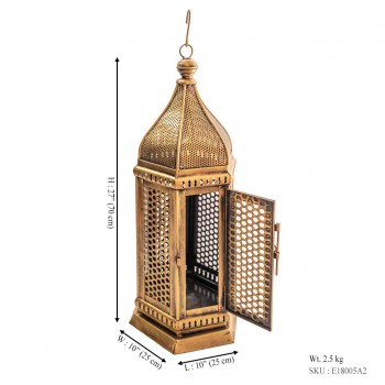 Iron Perforated Minar Lantern with Golden Paint height 27 inches 