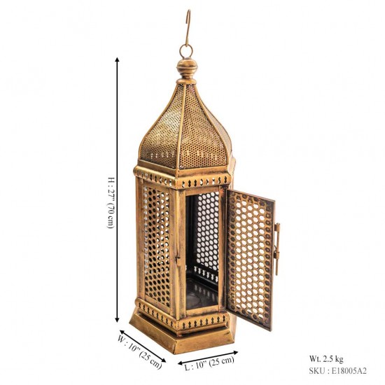 Iron Perforated Minar Lantern with Golden Paint height 27 inches 