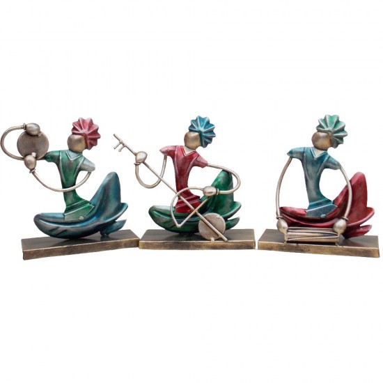 Sitting Rajasthani Musician-Painted/Iron/Set of Three Sitting Rajasthani Musician-Painted/Iron/Set of Three