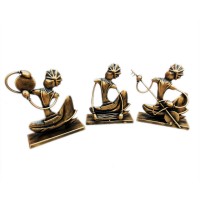 Iron Sitting Rajasthani Musician Golden Set of Three