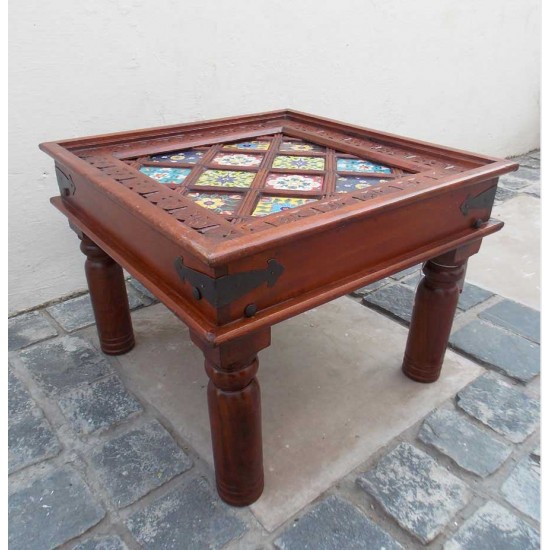 Wooden Table with Ceramic Tiles square 24 x 24 (Inches)