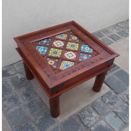 Wooden Table with Ceramic Tiles square 24 x 24 (Inches)